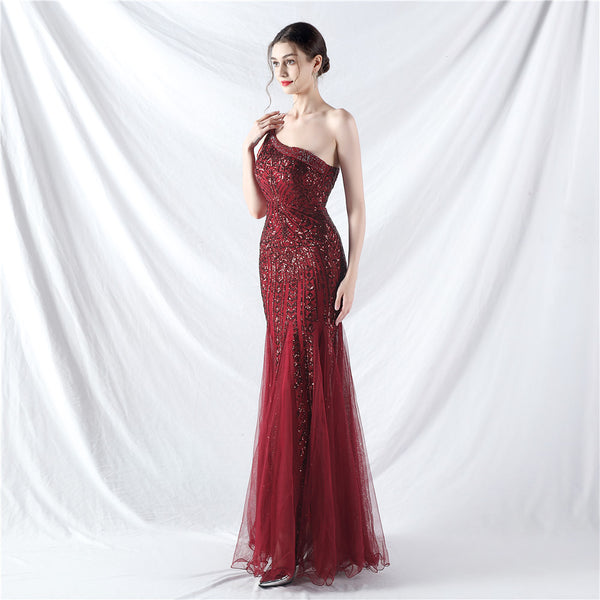High-End Sequin & Tulle Gown with Floral Beadwork