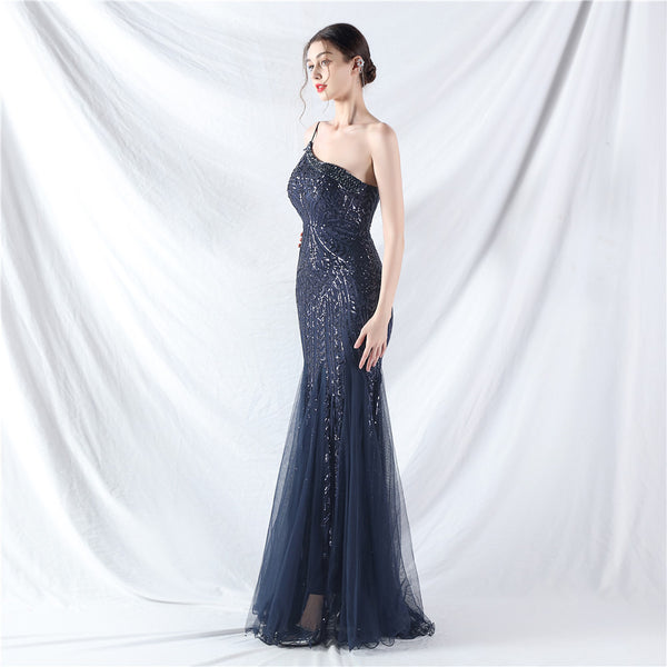 High-End Sequin & Tulle Gown with Floral Beadwork