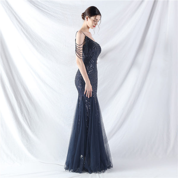 High-End Sequin & Tulle Gown with Floral Beadwork