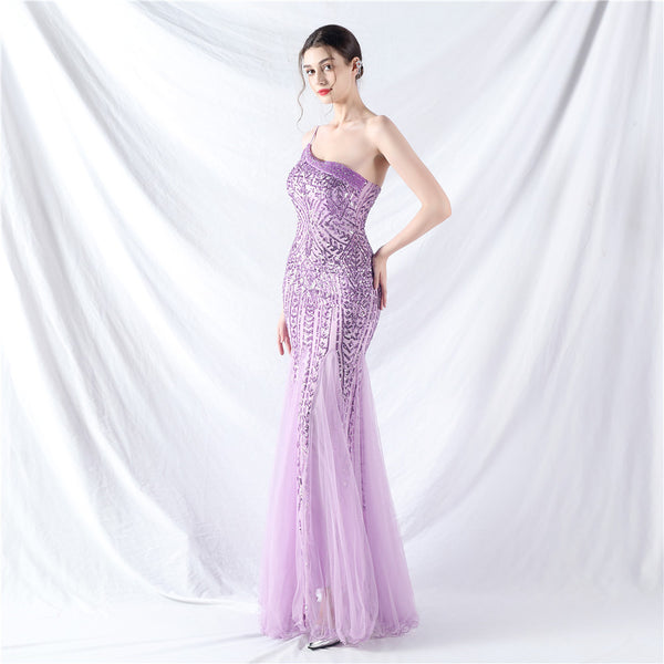 High-End Sequin & Tulle Gown with Floral Beadwork