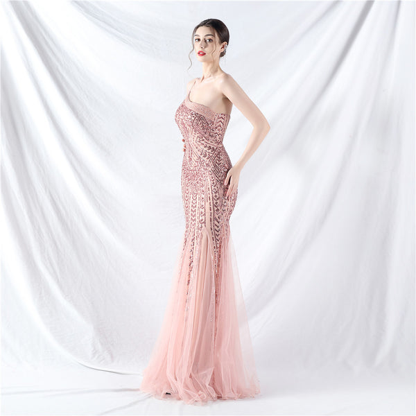 High-End Sequin & Tulle Gown with Floral Beadwork