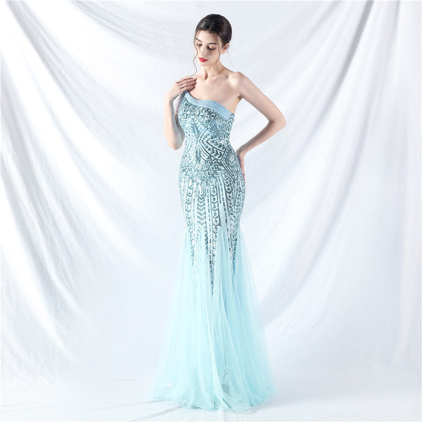 High-End Sequin & Tulle Gown with Floral Beadwork