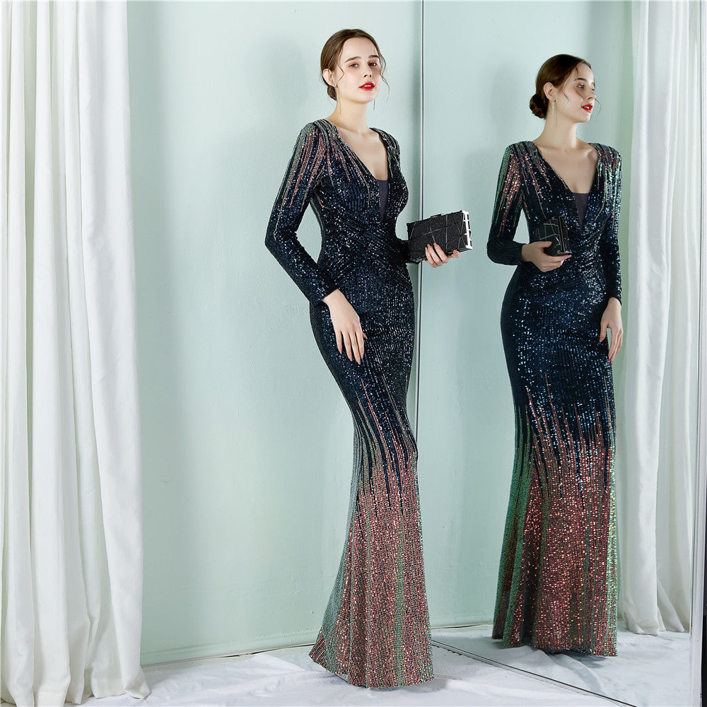 2022 Gradient Sequin Long-Sleeve Gown for Weddings