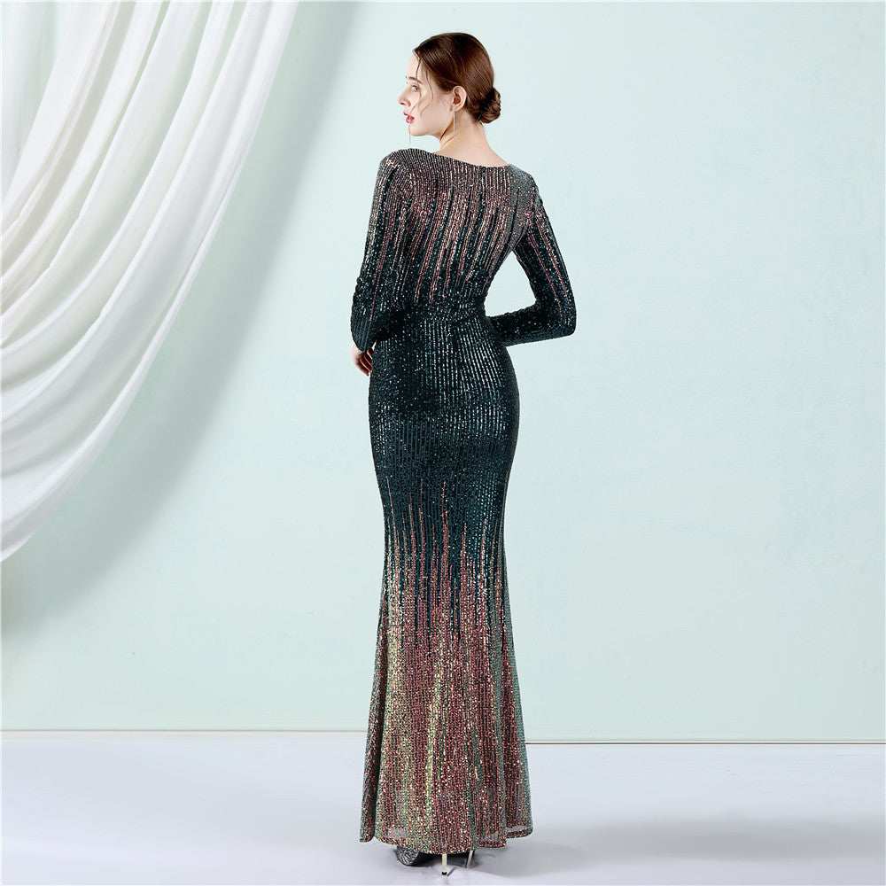 2022 Gradient Sequin Long-Sleeve Gown for Weddings