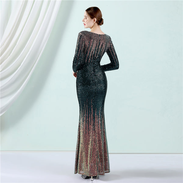 2022 Gradient Sequin Long-Sleeve Gown for Weddings