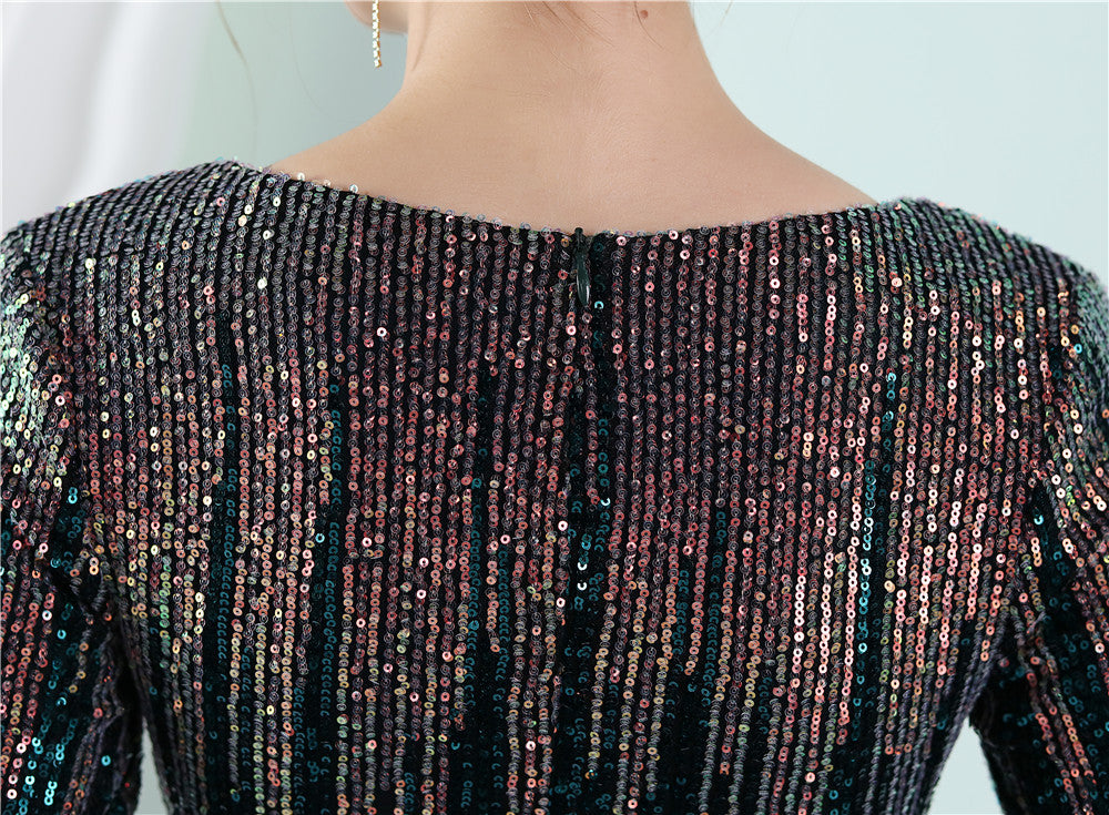 2022 Gradient Sequin Long-Sleeve Gown for Weddings