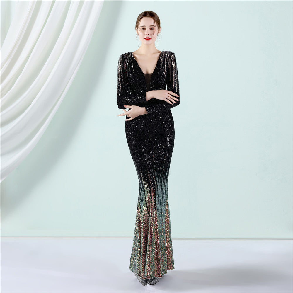 2022 Gradient Sequin Long-Sleeve Gown for Weddings