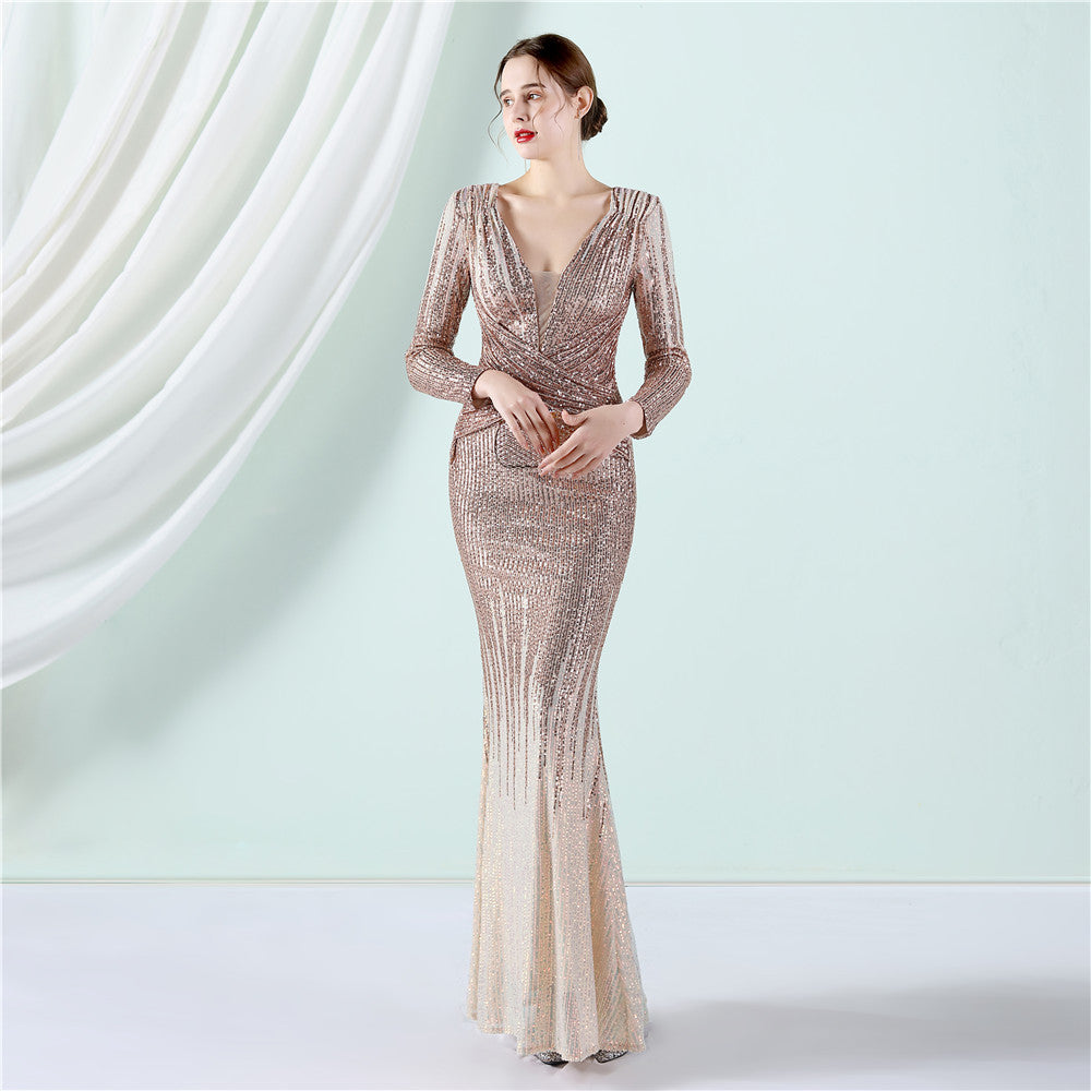 2022 Gradient Sequin Long-Sleeve Gown for Weddings