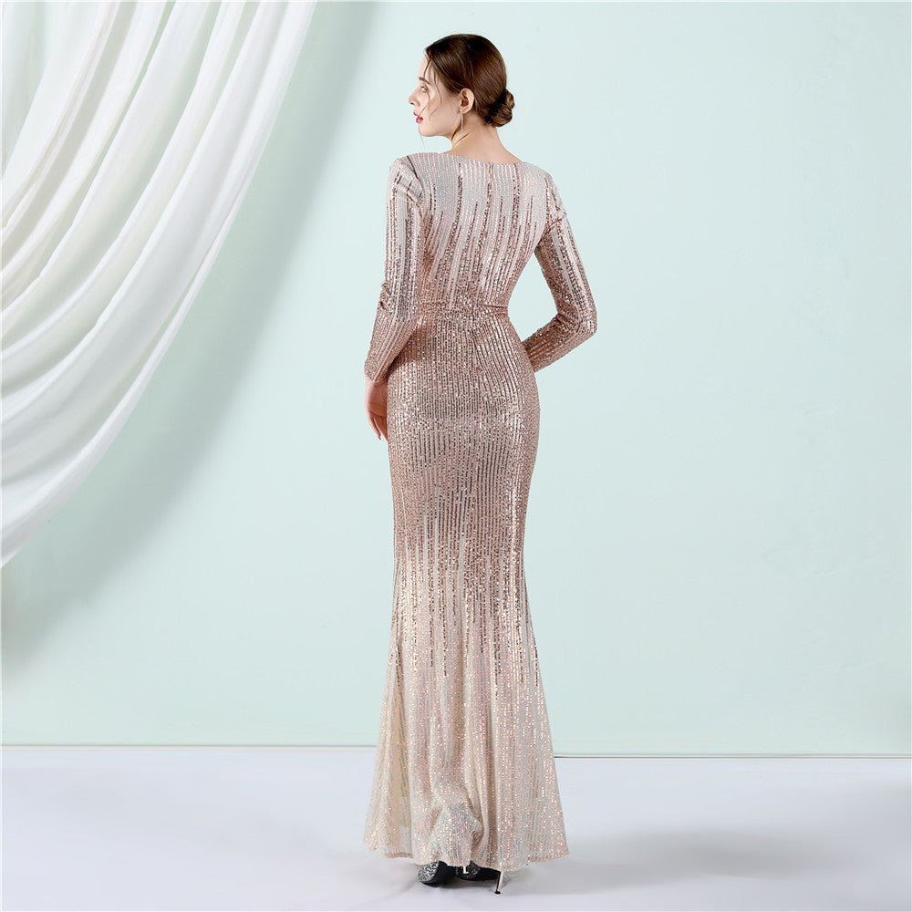 2022 Gradient Sequin Long-Sleeve Gown for Weddings
