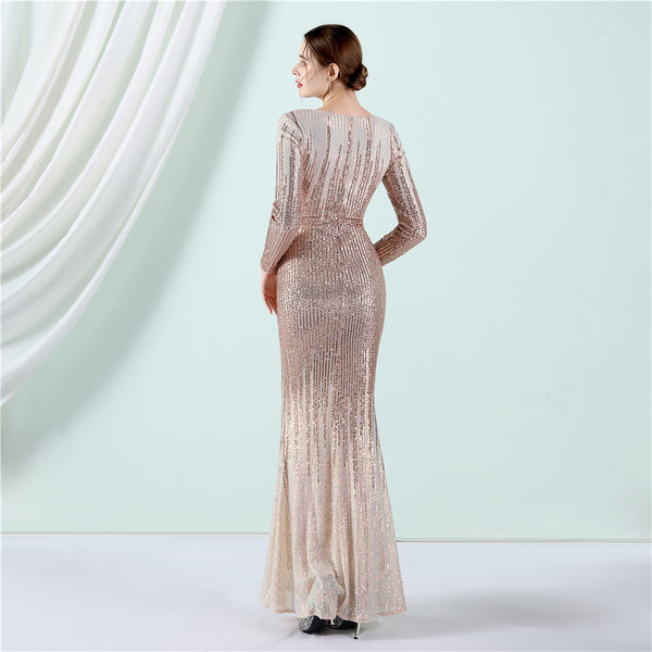 2022 Gradient Sequin Long-Sleeve Gown for Weddings