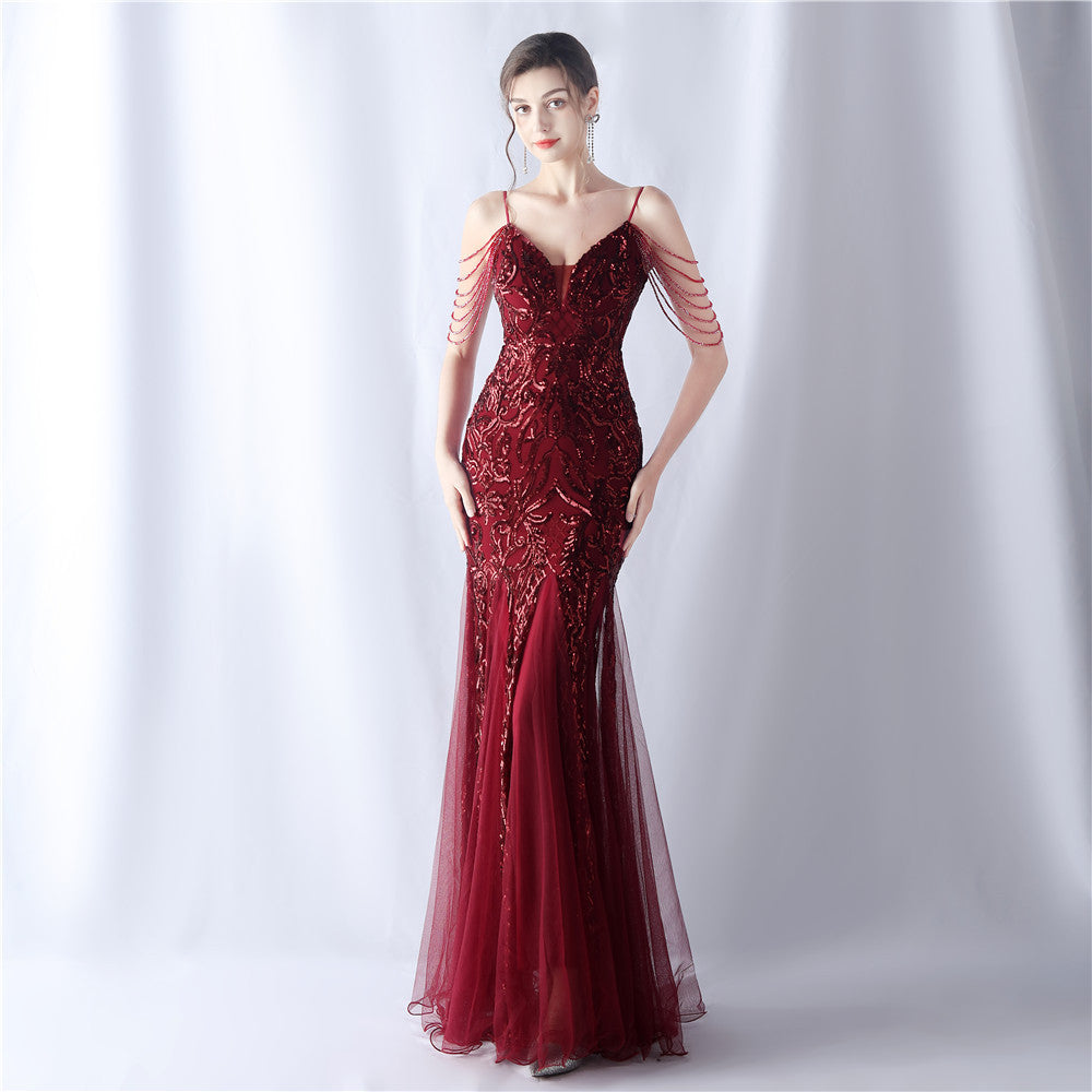 2024 High-End Gown with Floral Sequins & Beadwork