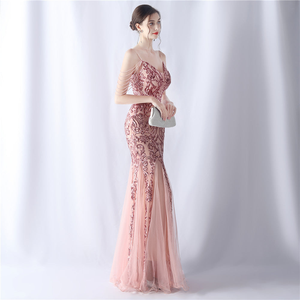 2024 High-End Gown with Floral Sequins & Beadwork