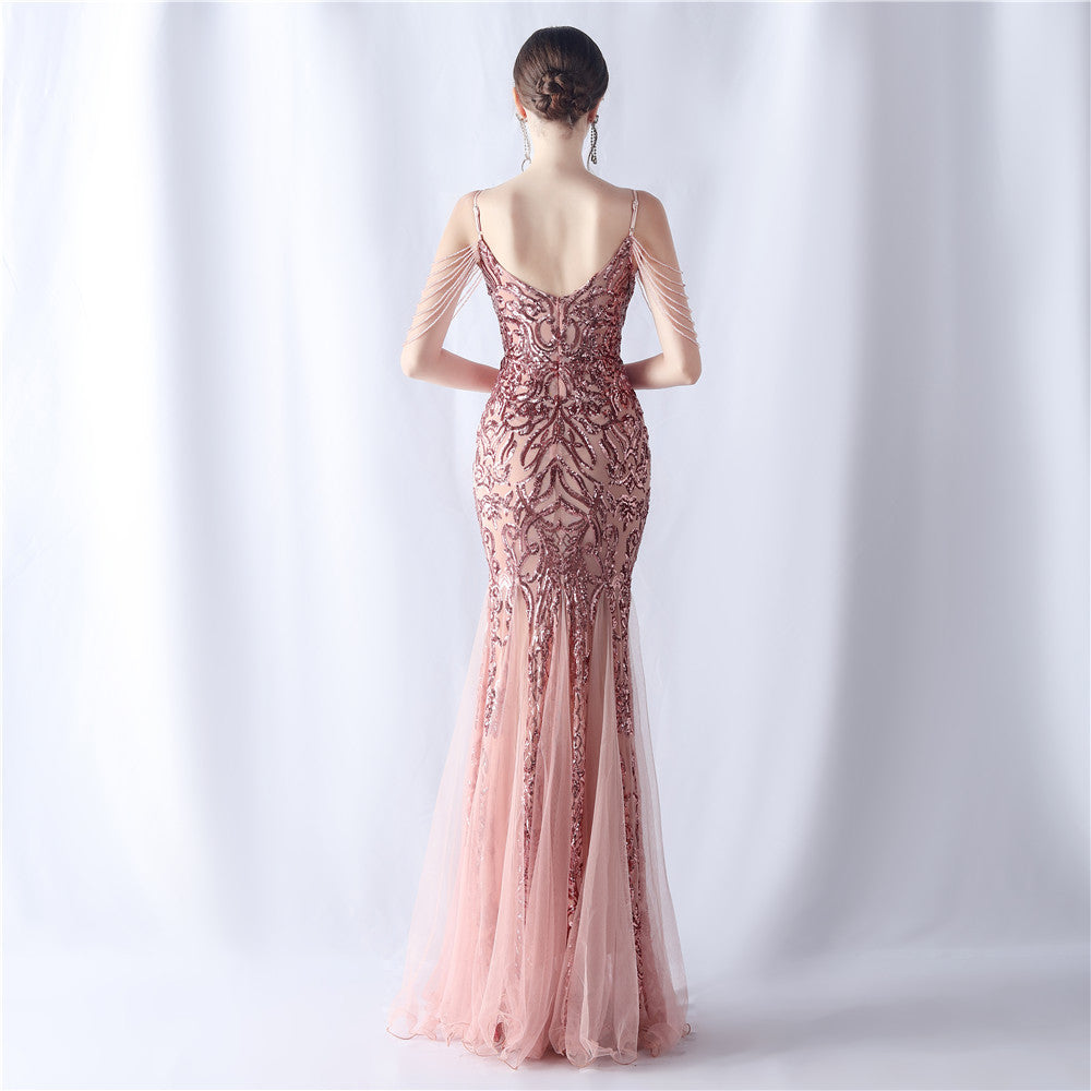 2024 High-End Gown with Floral Sequins & Beadwork