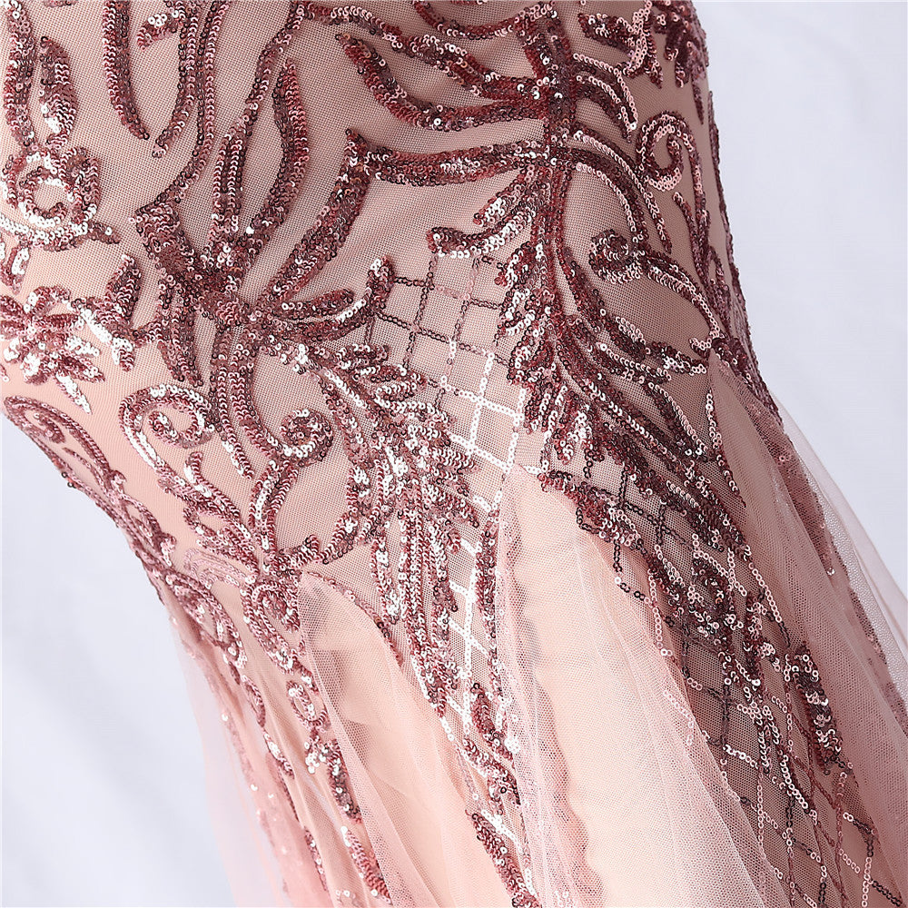 2024 High-End Gown with Floral Sequins & Beadwork