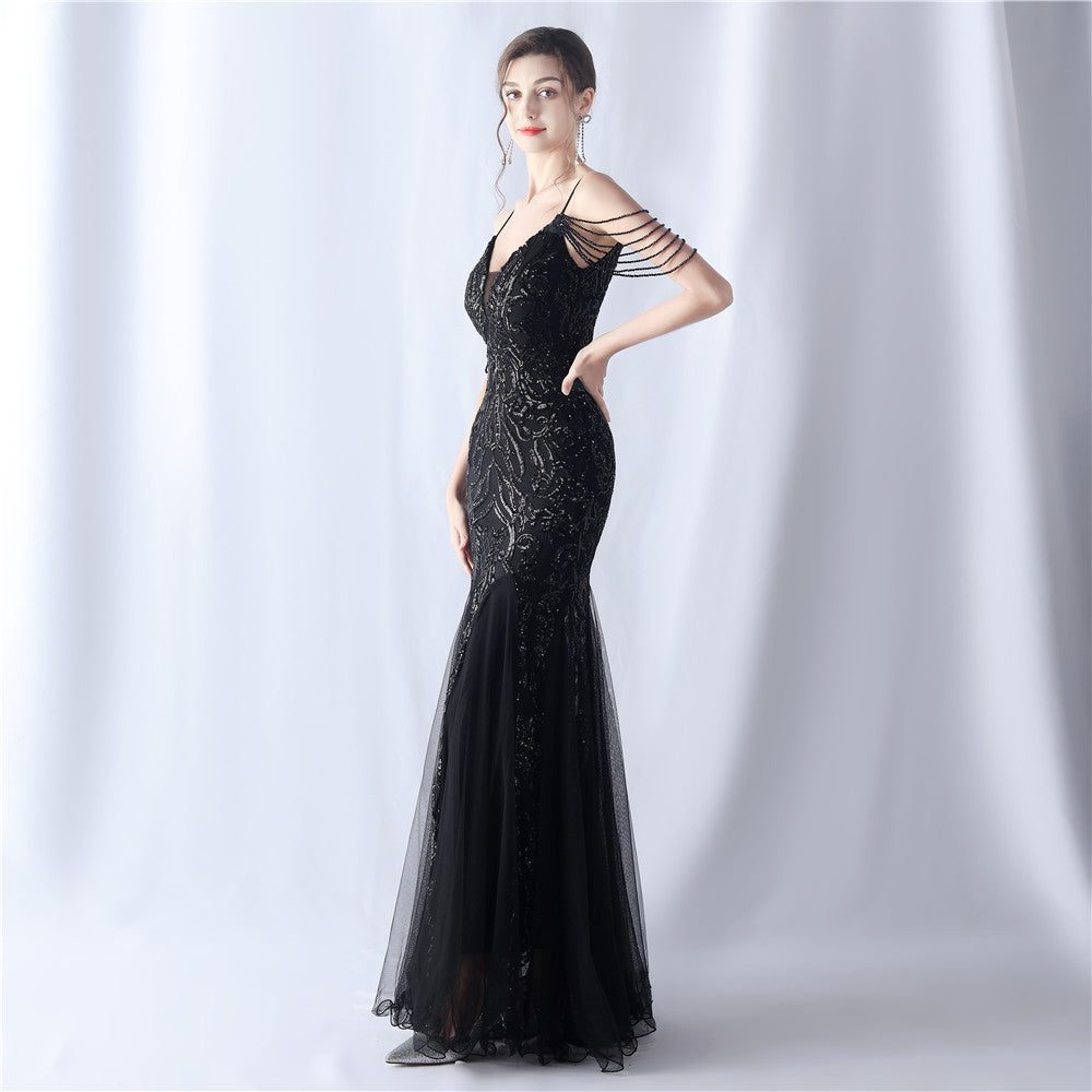 2024 High-End Gown with Floral Sequins & Beadwork
