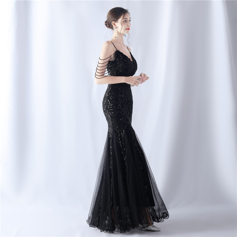 2024 High-End Gown with Floral Sequins & Beadwork