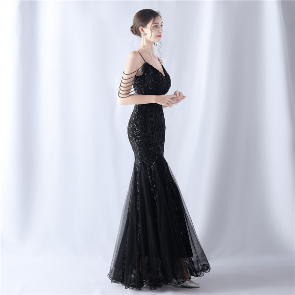 2024 High-End Gown with Floral Sequins & Beadwork
