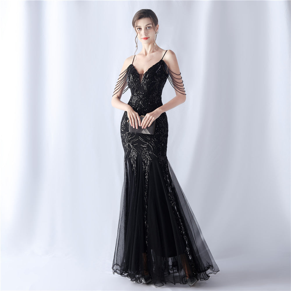 2024 High-End Gown with Floral Sequins & Beadwork