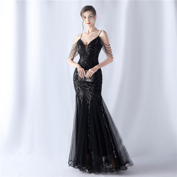 2024 High-End Gown with Floral Sequins & Beadwork