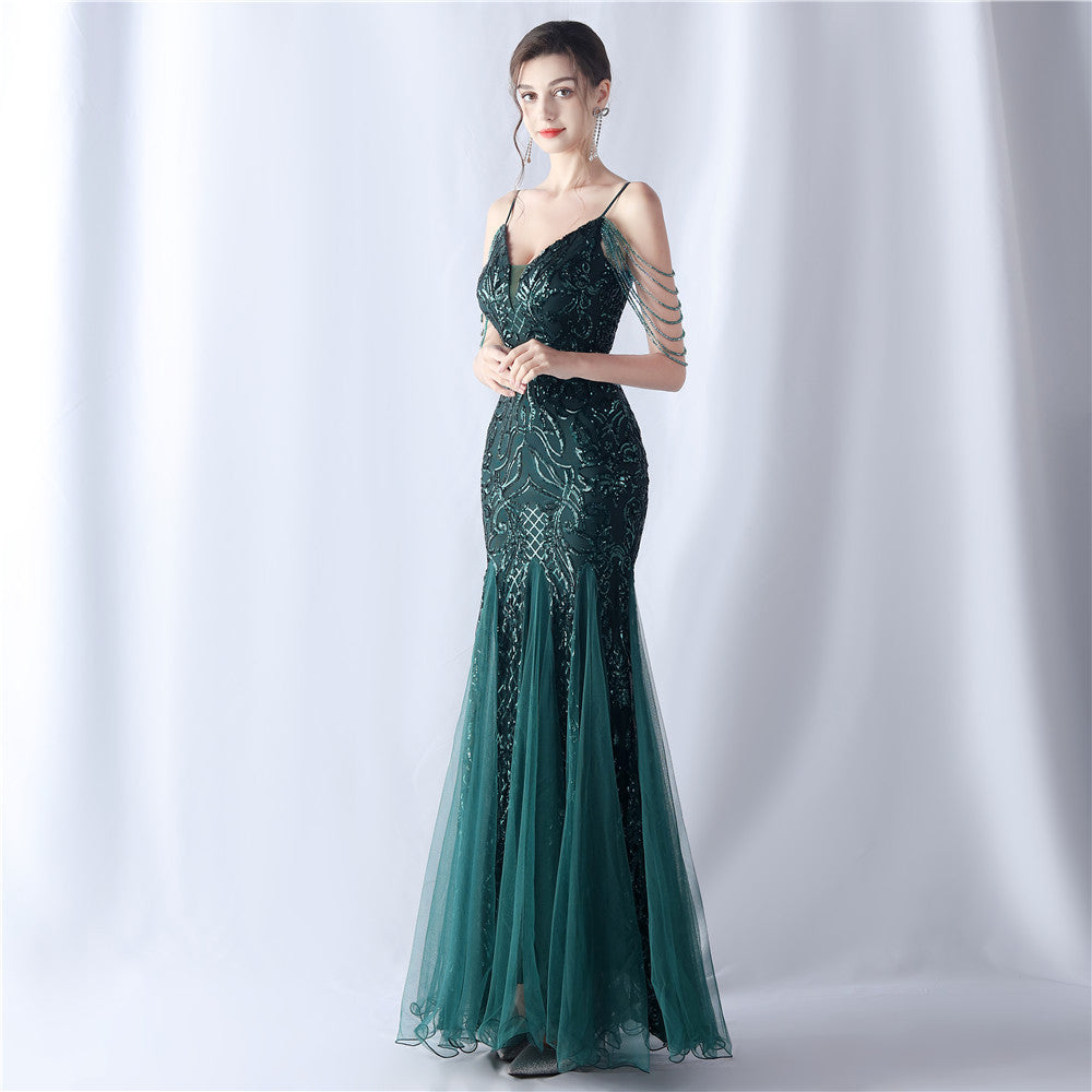 2024 High-End Gown with Floral Sequins & Beadwork