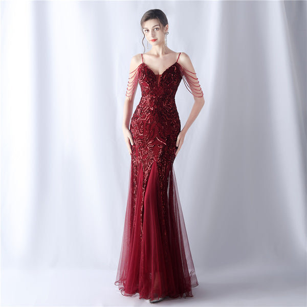 2024 High-End Gown with Floral Sequins & Beadwork