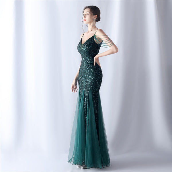 2024 High-End Gown with Floral Sequins & Beadwork