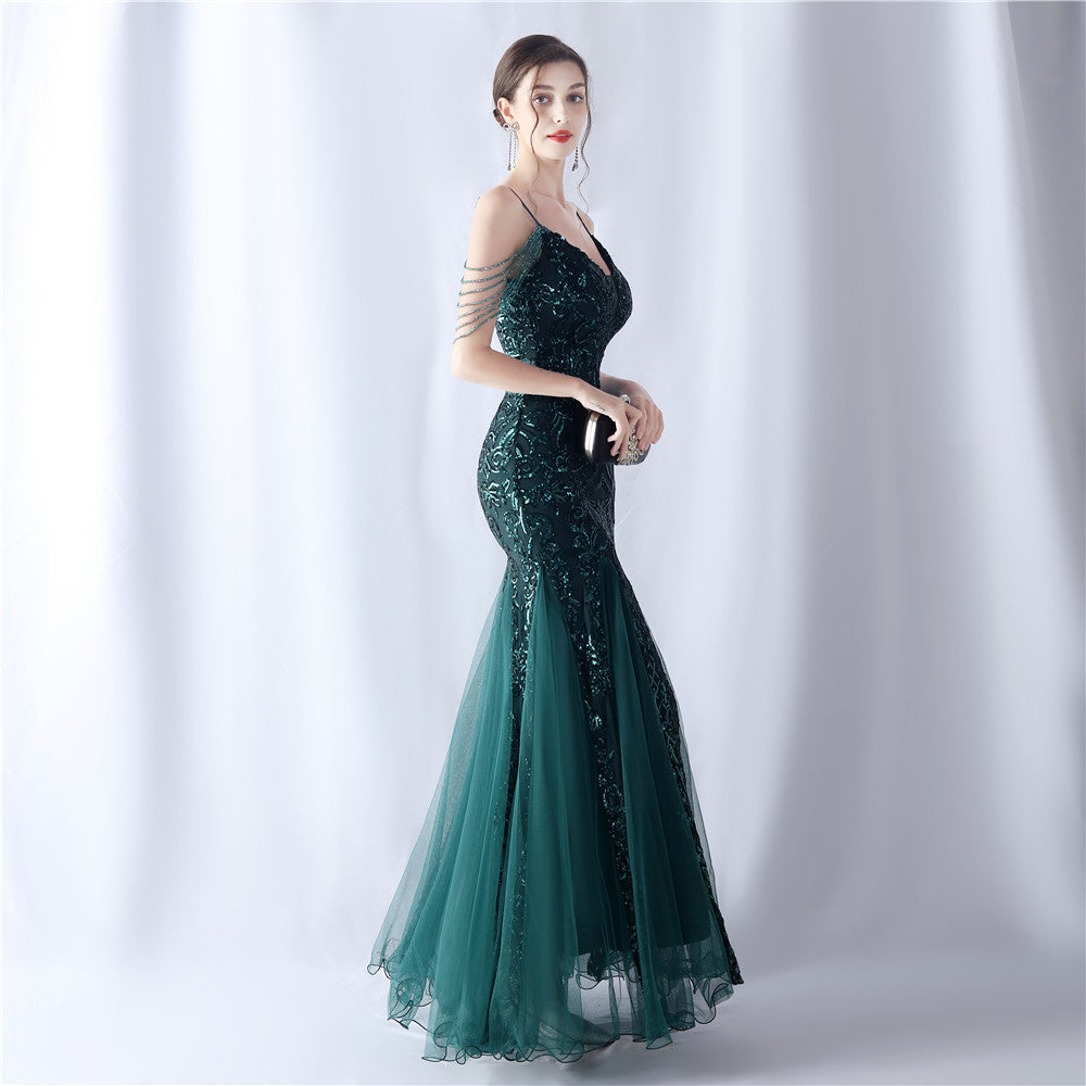 2024 High-End Gown with Floral Sequins & Beadwork