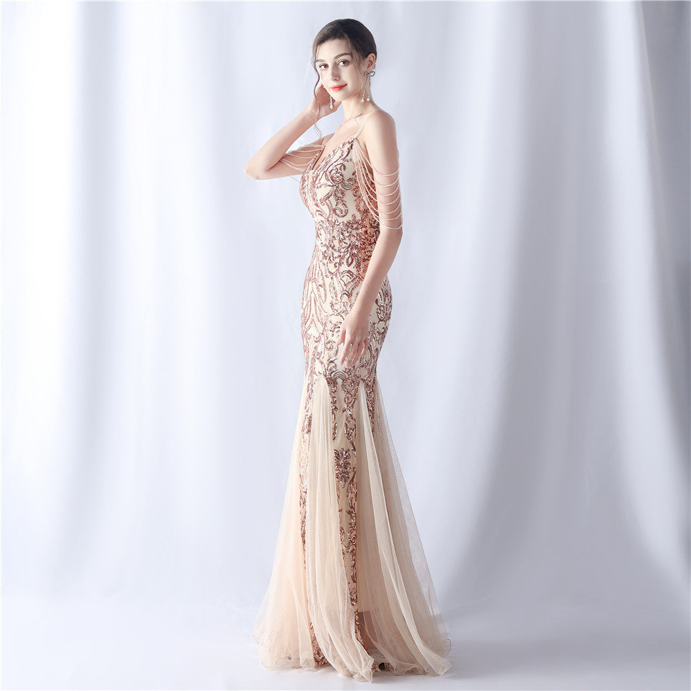 2024 High-End Gown with Floral Sequins & Beadwork