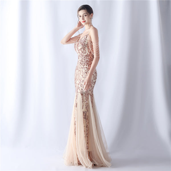 2024 High-End Gown with Floral Sequins & Beadwork