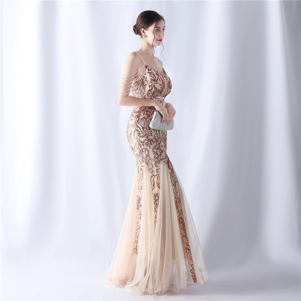 2024 High-End Gown with Floral Sequins & Beadwork
