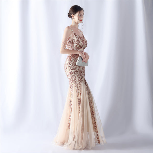 2024 High-End Gown with Floral Sequins & Beadwork