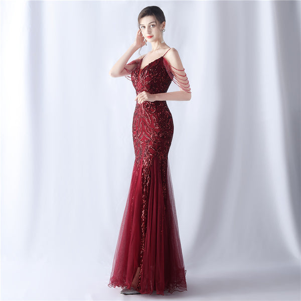 2024 High-End Gown with Floral Sequins & Beadwork