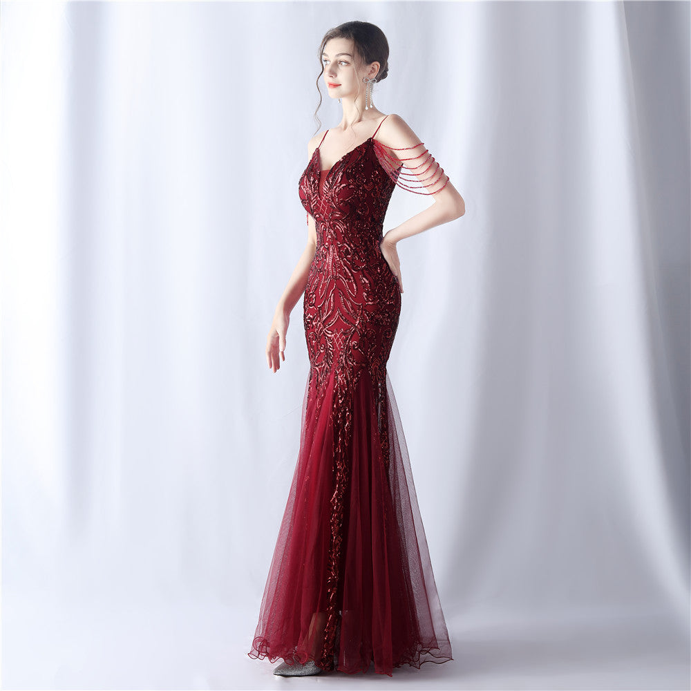 2024 High-End Gown with Floral Sequins & Beadwork