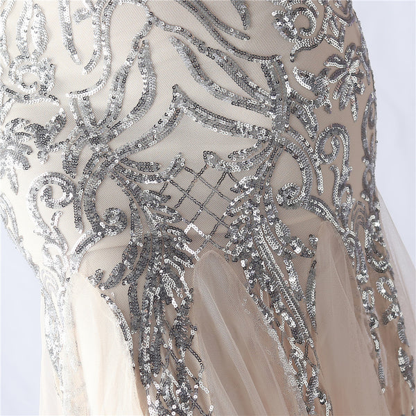 2024 High-End Gown with Floral Sequins & Beadwork