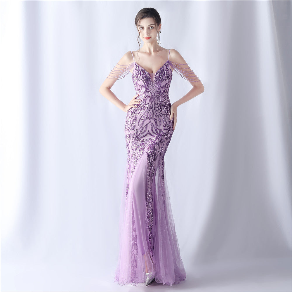 2024 High-End Gown with Floral Sequins & Beadwork