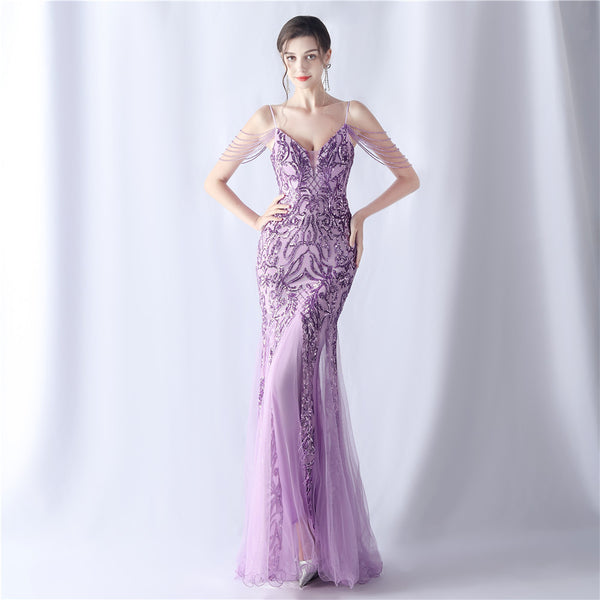 2024 High-End Gown with Floral Sequins & Beadwork