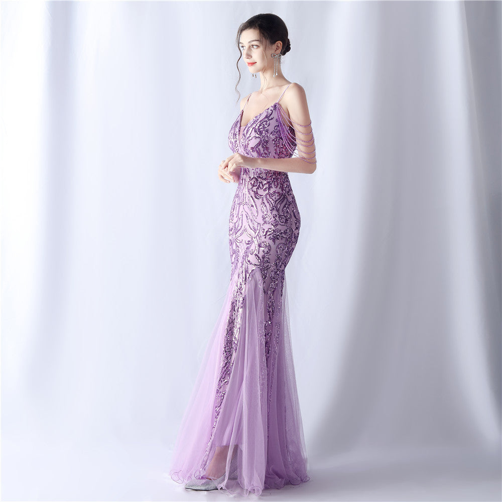 2024 High-End Gown with Floral Sequins & Beadwork