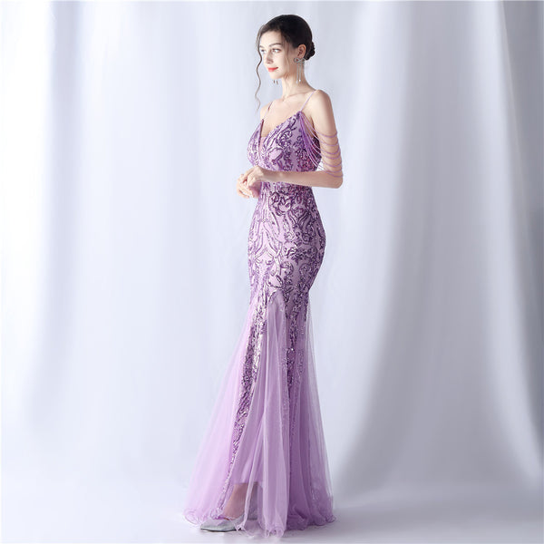 2024 High-End Gown with Floral Sequins & Beadwork