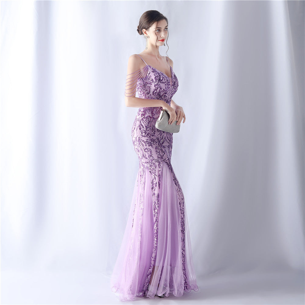 2024 High-End Gown with Floral Sequins & Beadwork