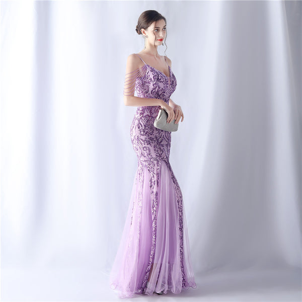 2024 High-End Gown with Floral Sequins & Beadwork