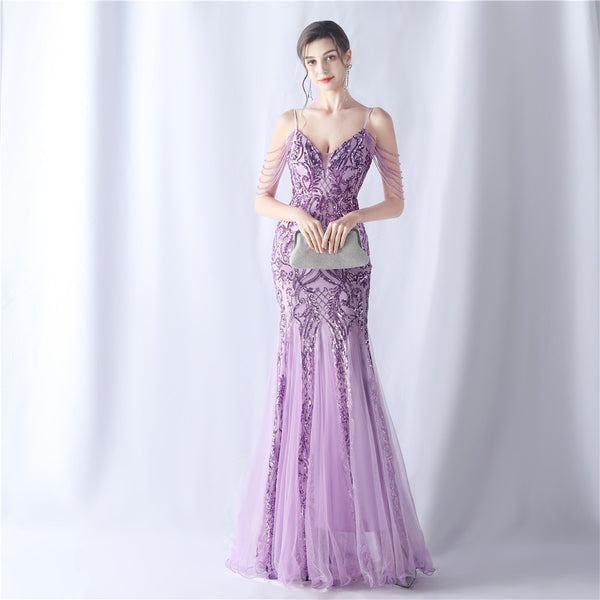 2024 High-End Gown with Floral Sequins & Beadwork