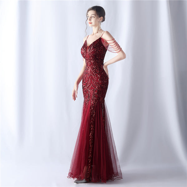 2024 High-End Gown with Floral Sequins & Beadwork