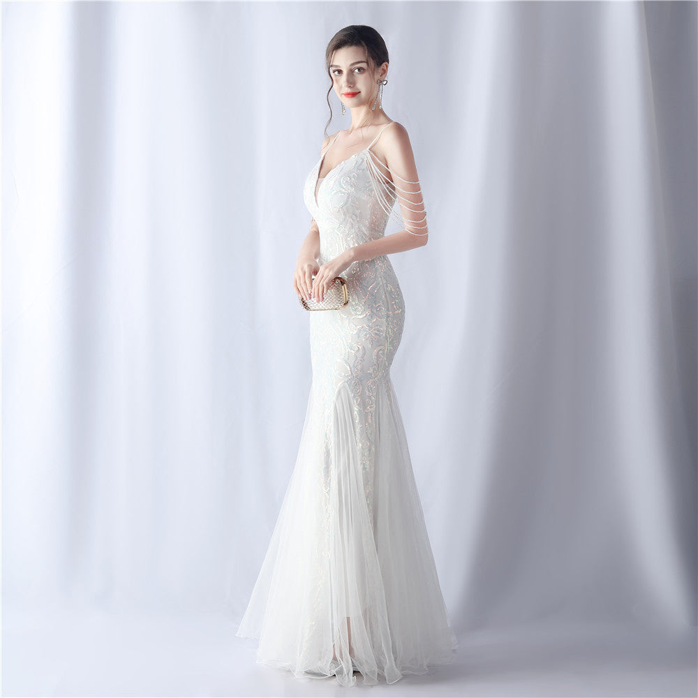 2024 High-End Gown with Floral Sequins & Beadwork