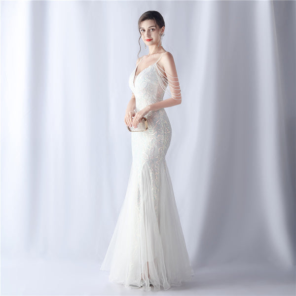 2024 High-End Gown with Floral Sequins & Beadwork