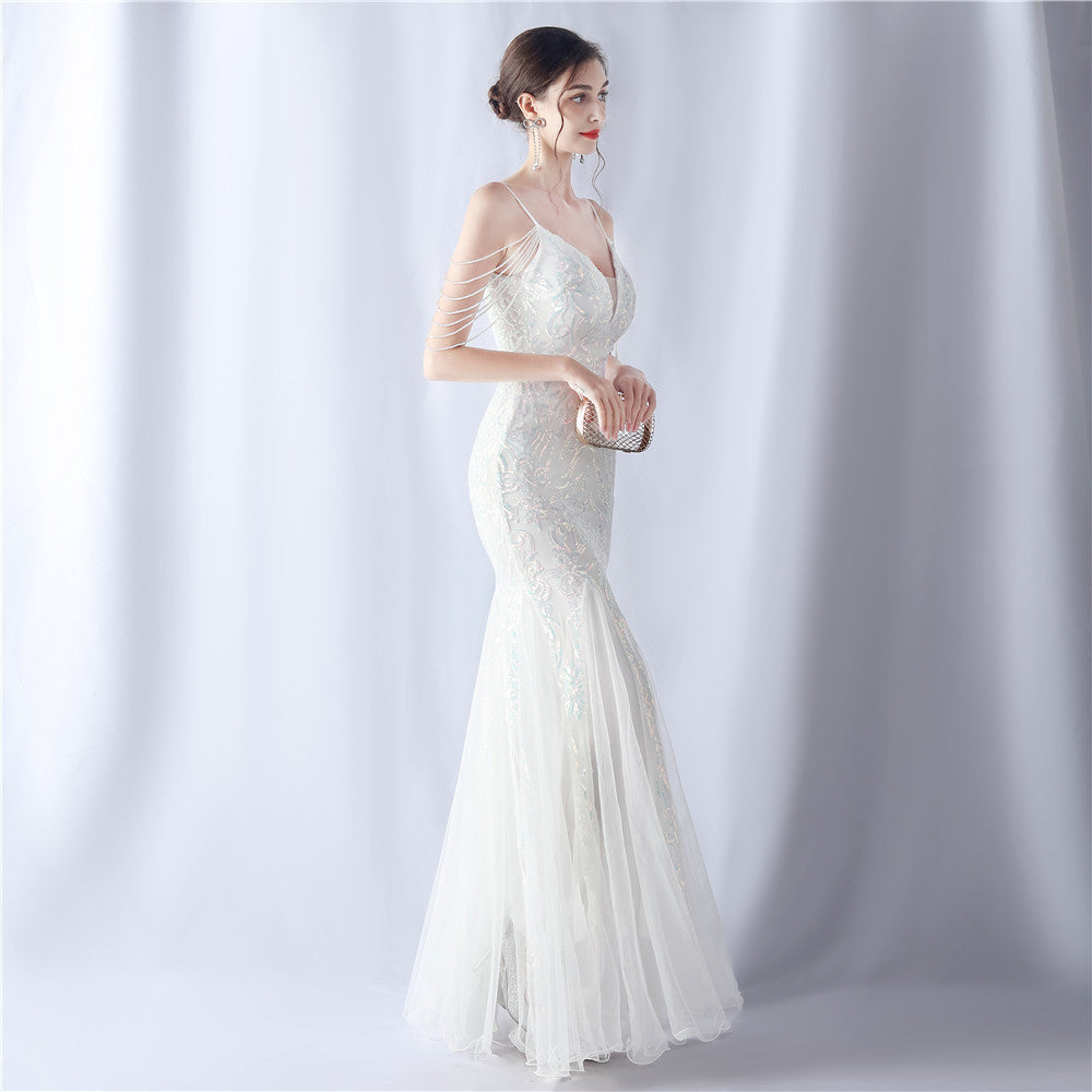 2024 High-End Gown with Floral Sequins & Beadwork