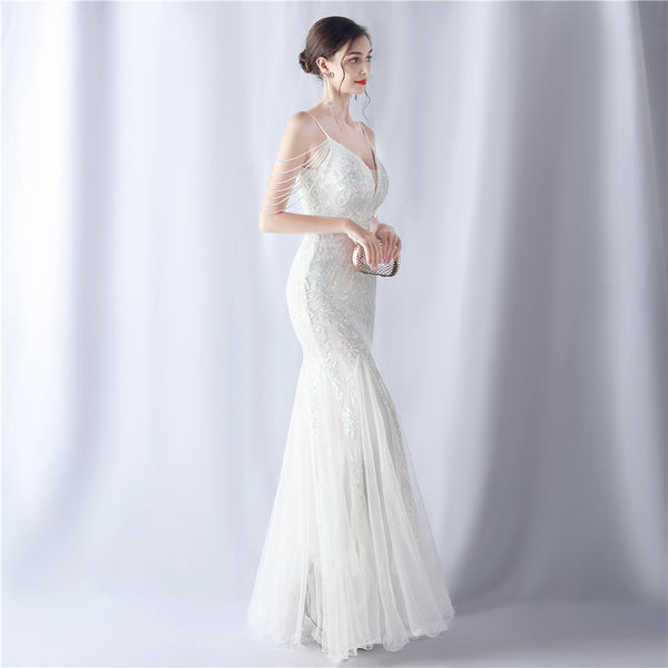 2024 High-End Gown with Floral Sequins & Beadwork