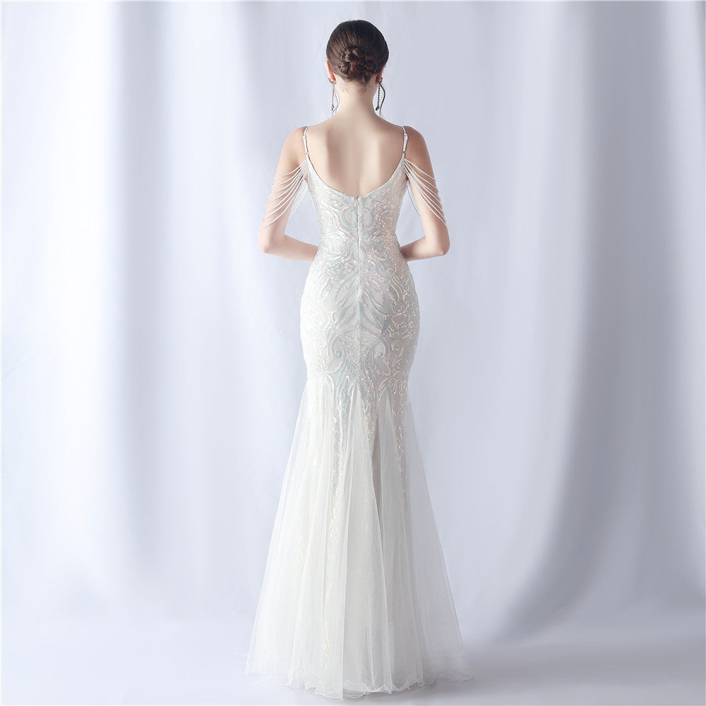 2024 High-End Gown with Floral Sequins & Beadwork