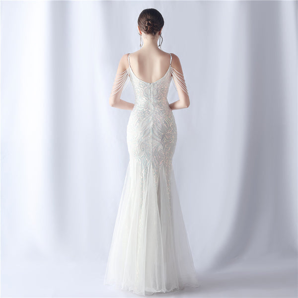 2024 High-End Gown with Floral Sequins & Beadwork