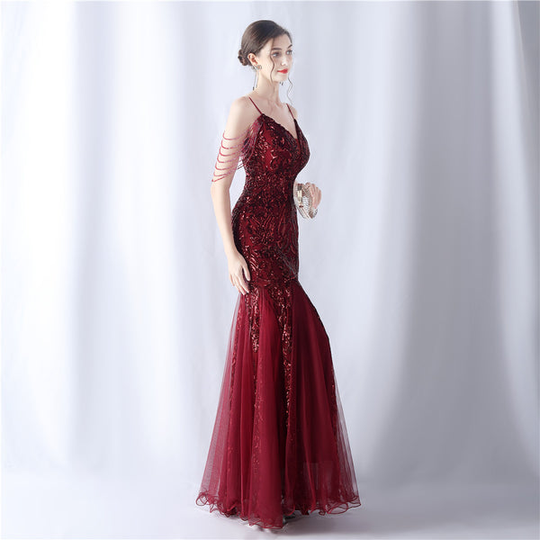 2024 High-End Gown with Floral Sequins & Beadwork