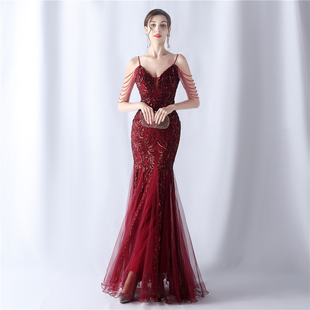 2024 High-End Gown with Floral Sequins & Beadwork